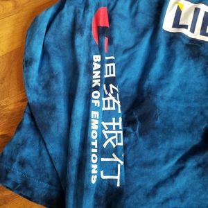 Japanese letters Libra bank of emotions Blue Tie Dye Crop top Shirt Size Small